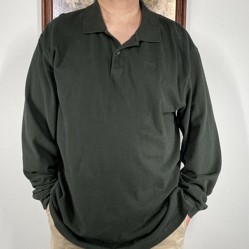 Izod Long Sleeve Polo Shirt Top Men's XL Green Preppy Casual
